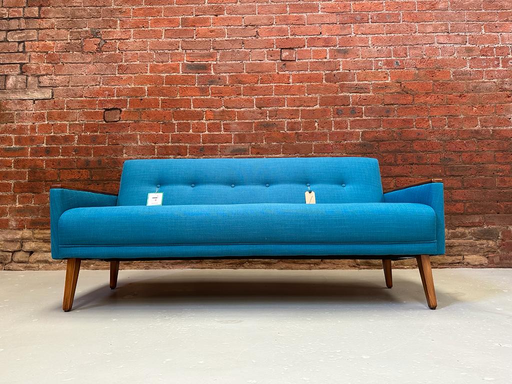 vintage danish inspired mid century 50s 60s 3 seater cocktail sofa settee in teal