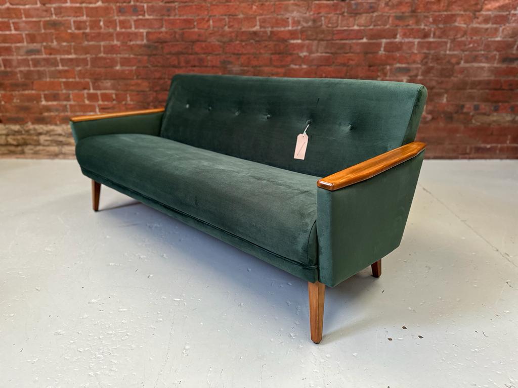 danish vintage model 55 mid century 50s 3 seat lounge sofa in bottle green velvet